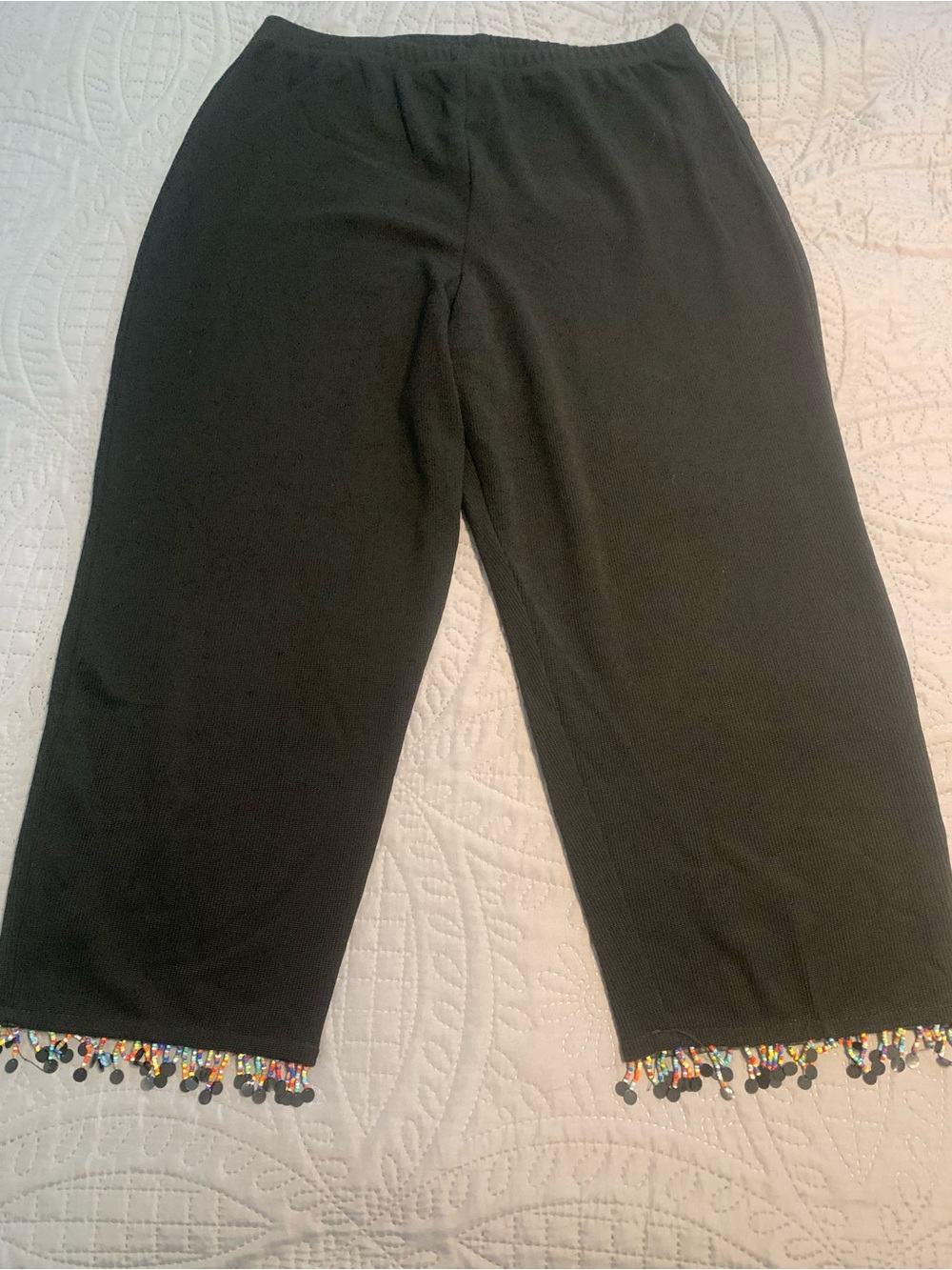 Black Capri Pants with Beaded Hem